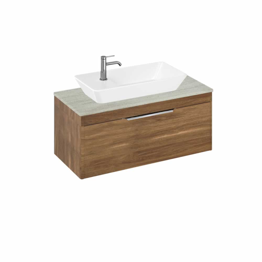 Shoreditch 100cm single drawer Caramel with Concrete Haze Worktop and Yacht Countertop Basin